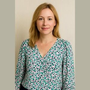 A New Day Women's Floral Print V Neck Long Sleeve Blouse Top